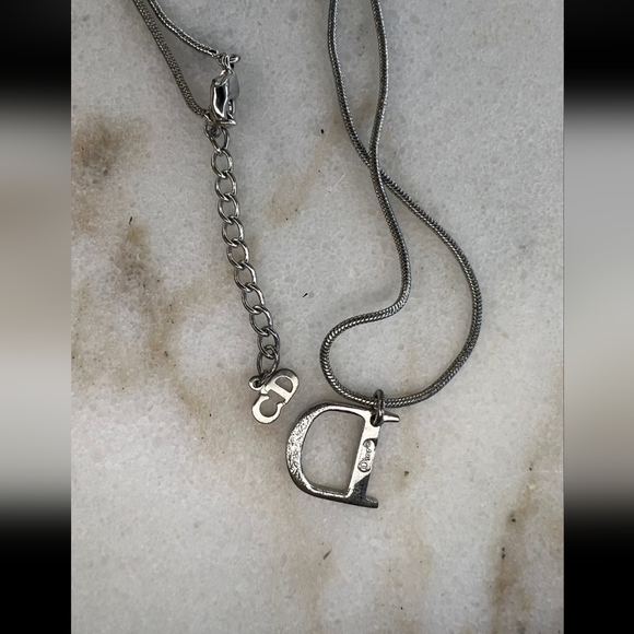 Dior Silver Tone Rhinestones "D"Necklace Authentic - Picture 2 of 3